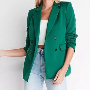 NEW EXPRESS EMERALD GREEN SUPERSOFT DOUBLE KNIT DOUBLE BREASTED BLAZER M